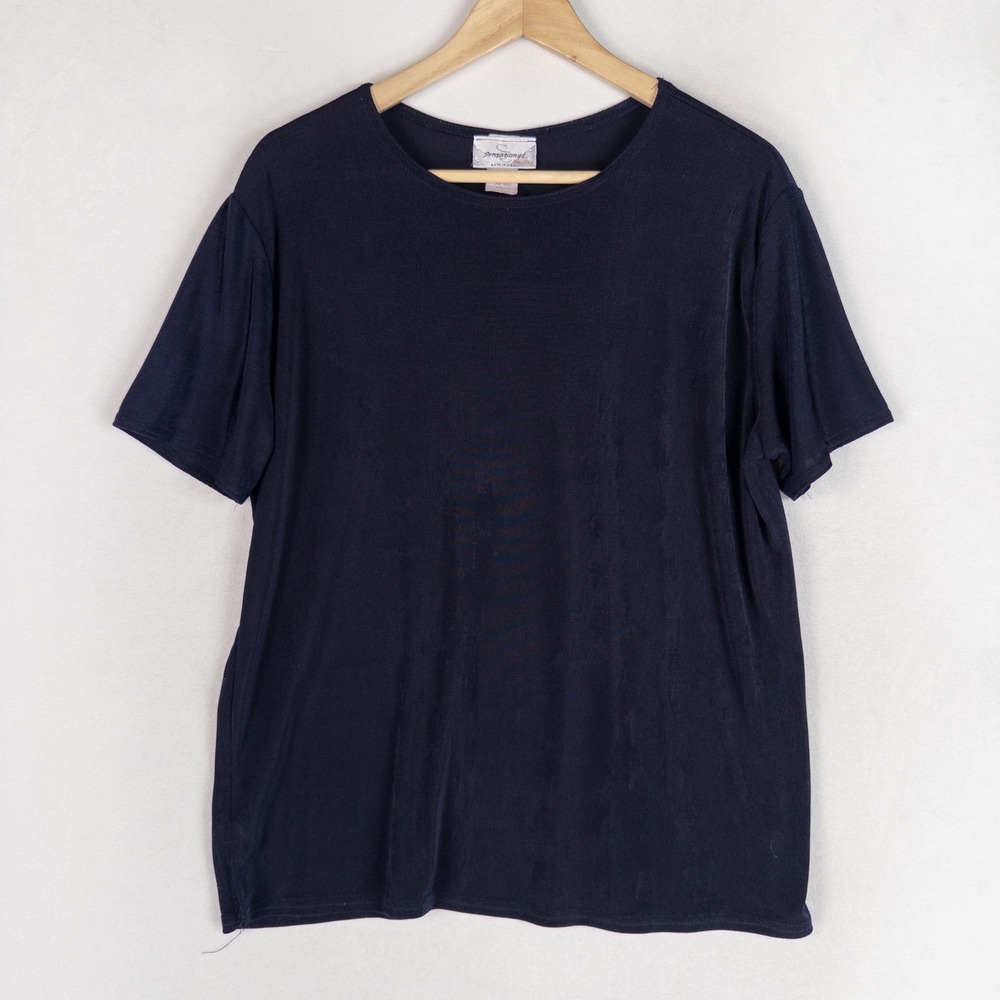 Sensational Collection Womens Top One Size Navy Blue Slinky Knit Made in USA